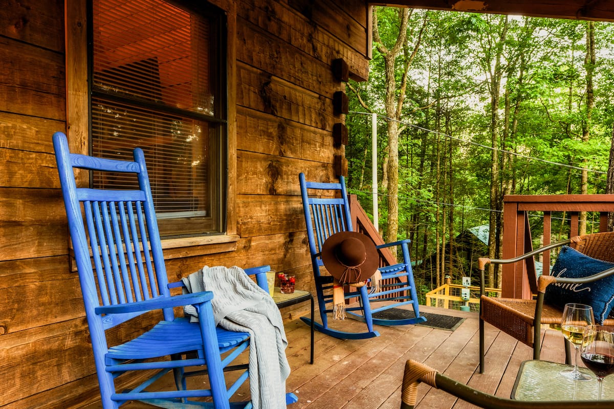 Front porch rocking chairs in the woods