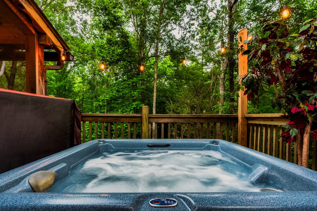 Hot Tub Close-Up with String Lights