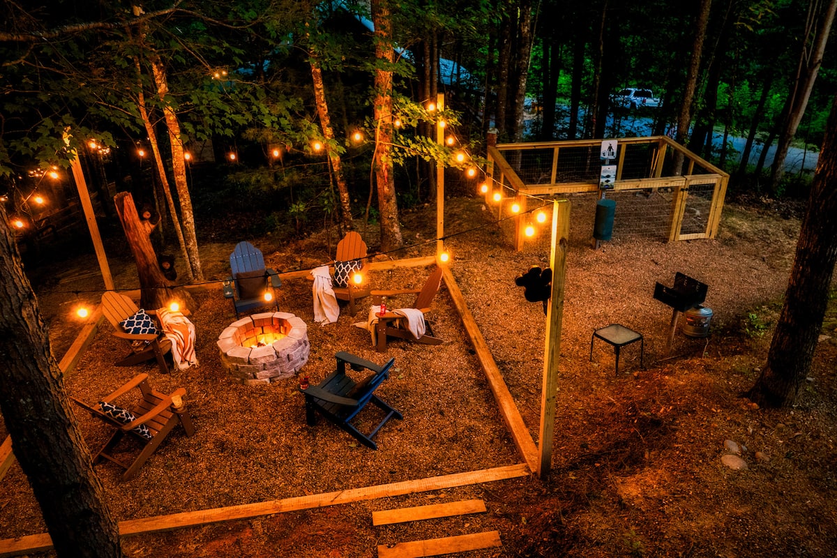Fire Pit & String Lights — Perfect for S'mores