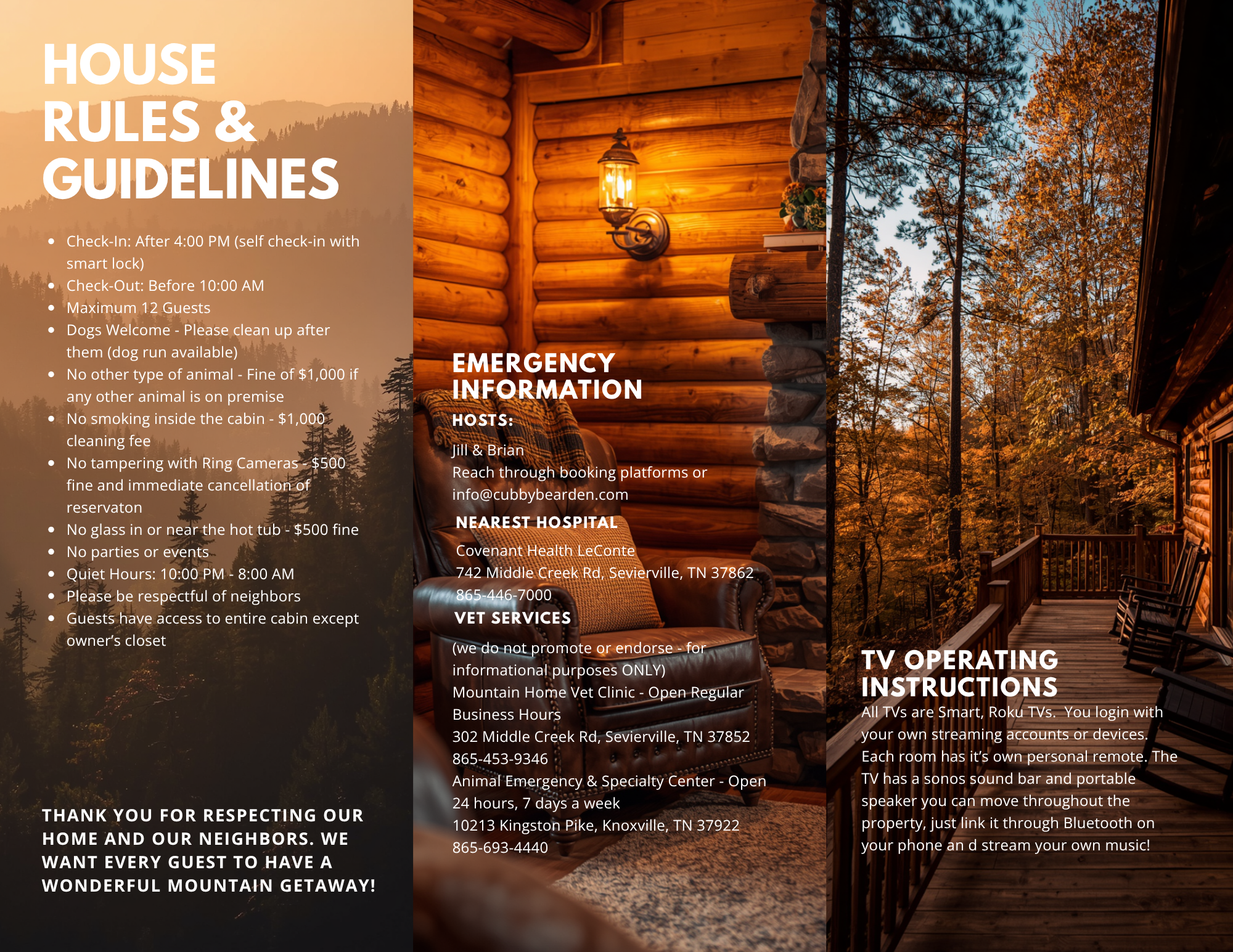 House Rules, Emergency Information & TV Operating Instructions